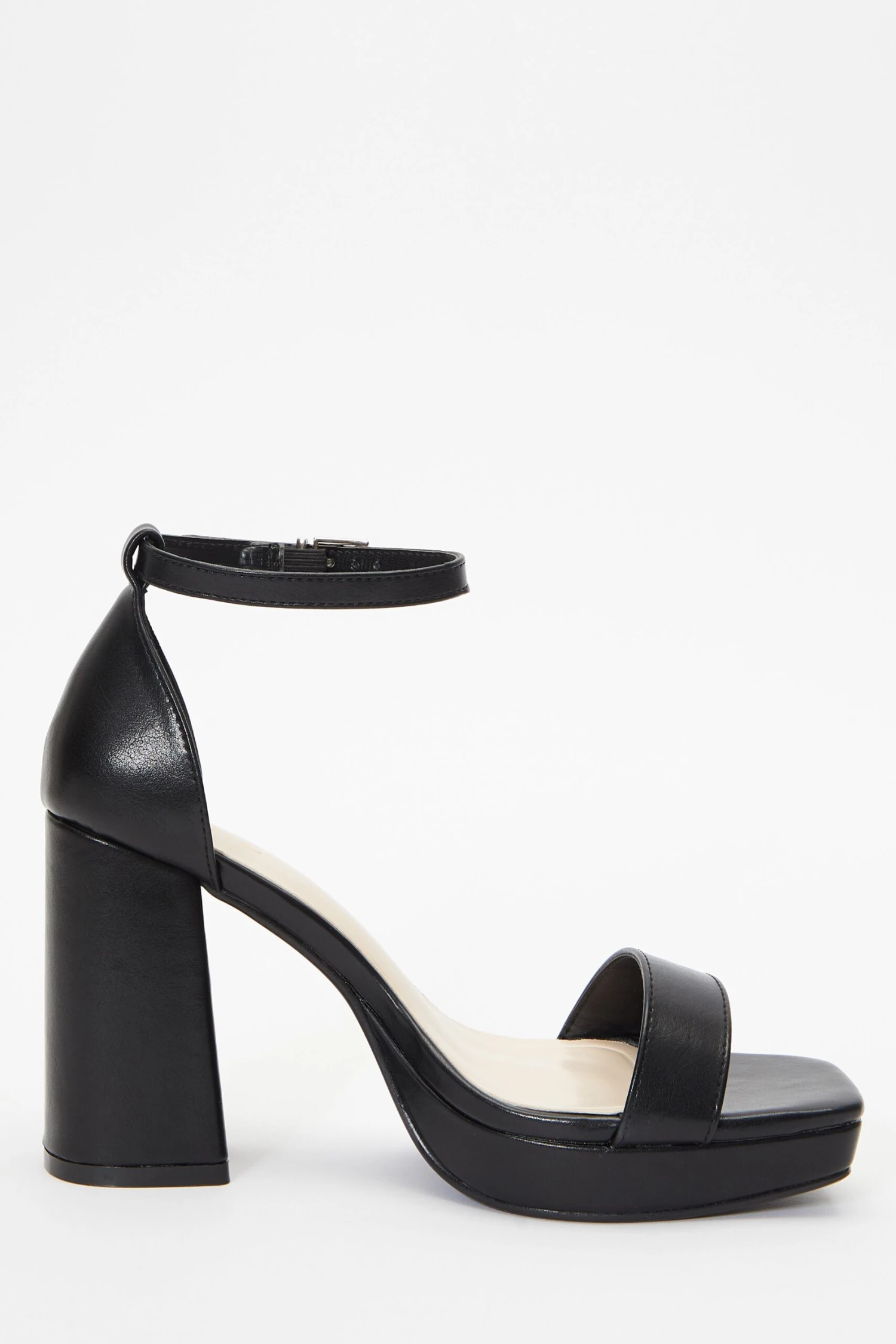 Black Faux Leather Platform Heeled Sandals 6 Black Faux Leather Platform Heeled Sandals - Image 6