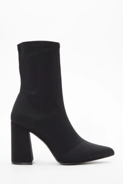 Wide Fit Black Faux Suede Heeled Sock Boots -Women Clothing Sales Store 00100036783 ZS