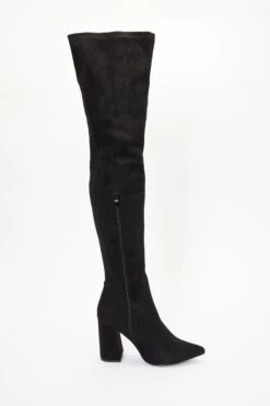 Wide Fit Black Over The Knee Heeled Boots -Women Clothing Sales Store 00100036784 XB
