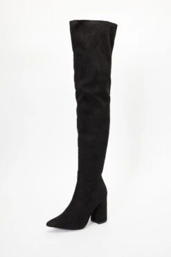 Wide Fit Black Over The Knee Heeled Boots -Women Clothing Sales Store 00100036784 ZS
