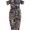 Petite Gold Marble Print Cold Shoulder Midi Dress -Women Clothing Sales Store 00100036808 ZM