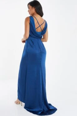 Navy Satin Maxi Dress -Women Clothing Sales Store 00100036820 XB