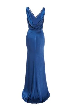 Navy Satin Maxi Dress -Women Clothing Sales Store 00100036820 ZB