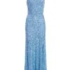 Blue Sequin Halter Neck Fishtail Maxi Dress -Women Clothing Sales Store 00100036823 ZM