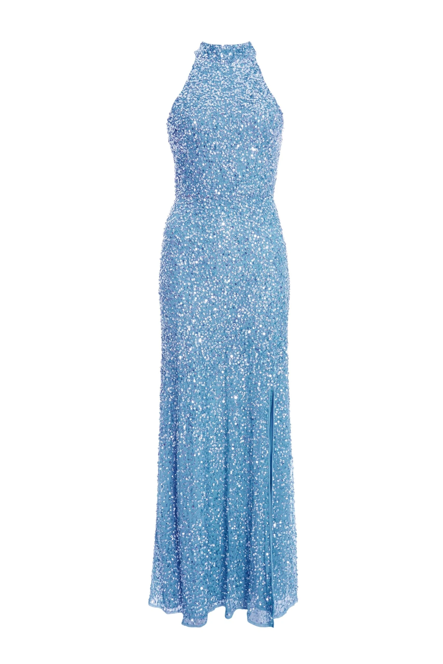 Blue Sequin Halter Neck Fishtail Maxi Dress 1 Blue Sequin Halter Neck Fishtail Maxi Dress