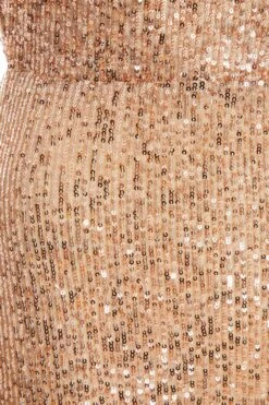 Rose Gold Sequin Halter Neck Fishtail Maxi Dress -Women Clothing Sales Store 00100036824 ZS