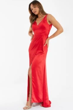 Red Satin Maxi Dress 9 Red Satin Maxi Dress -Women Clothing Sales Store 00100036826 XS