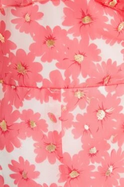 Coral Floral Cold Shoulder Wrap Midi Dress -Women Clothing Sales Store 00100036834 ZS