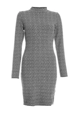 White Geometric Mini Jumper Dress