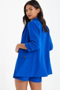 Royal Blue Ruched Tailored Blazer -Women Clothing Sales Store 00100036857 XB