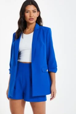 Royal Blue Ruched Tailored Blazer -Women Clothing Sales Store 00100036857 XM