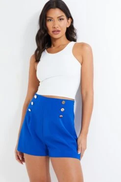 Royal Blue Button Tailored Shorts 7 Royal Blue Button Tailored Shorts -Women Clothing Sales Store 00100036858 XM