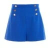 Royal Blue Button Tailored Shorts -Women Clothing Sales Store 00100036858 ZM