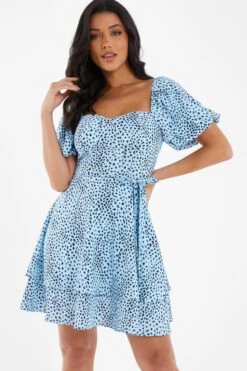 Blue Animal Print Skater Dress 7 Blue Animal Print Skater Dress -Women Clothing Sales Store 00100036863 XM