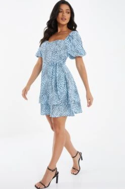 Blue Animal Print Skater Dress 9 Blue Animal Print Skater Dress -Women Clothing Sales Store 00100036863 XS