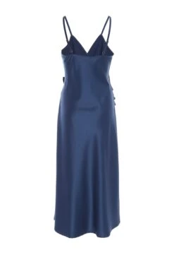 Navy Satin Wrap Floral Midi Dress -Women Clothing Sales Store 00100036916 ZB