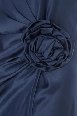 Navy Satin Wrap Floral Midi Dress -Women Clothing Sales Store 00100036916 ZS