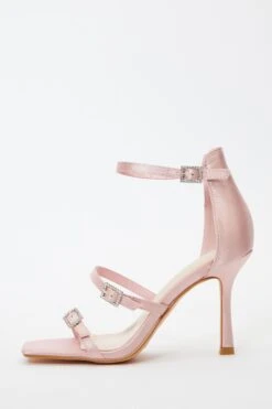 Pink Satin Strappy Buckle Heeled Sandals