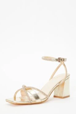 Gold Foil Diamante Block Heeled Sandals -Women Clothing Sales Store 00100036975 XB