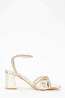 Gold Foil Diamante Block Heeled Sandals -Women Clothing Sales Store 00100036975 ZS