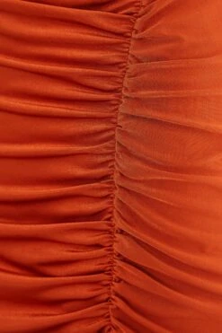 Rust Ruched Bodycon Midi Dress -Women Clothing Sales Store 00100036988 ZS