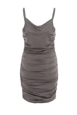 Grey Ruched Bodycon Mini Dress -Women Clothing Sales Store 00100036990 ZB