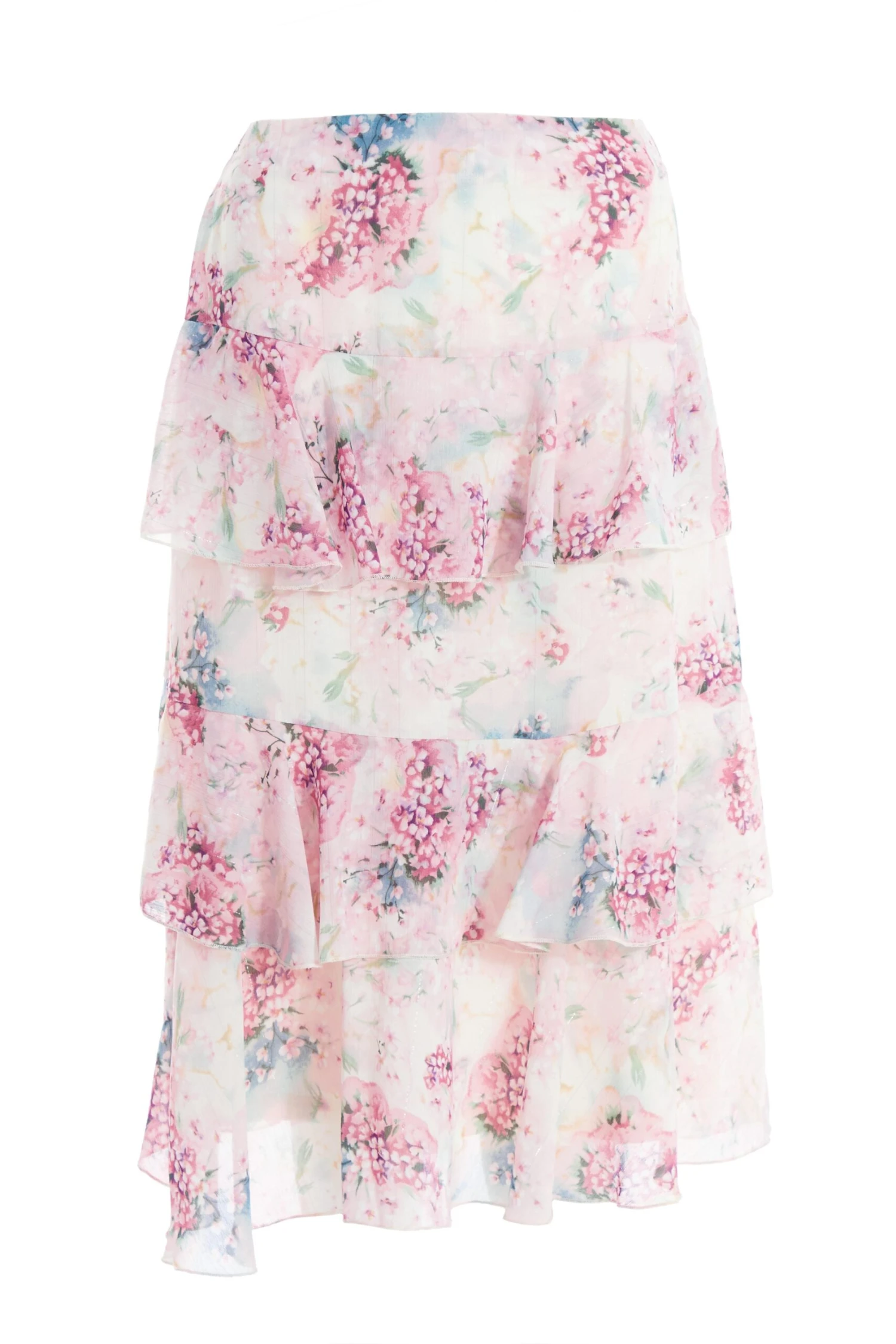 Light Pink Chiffon Floral Tiered Midi Skirt 5 Light Pink Chiffon Floral Tiered Midi Skirt - Image 5