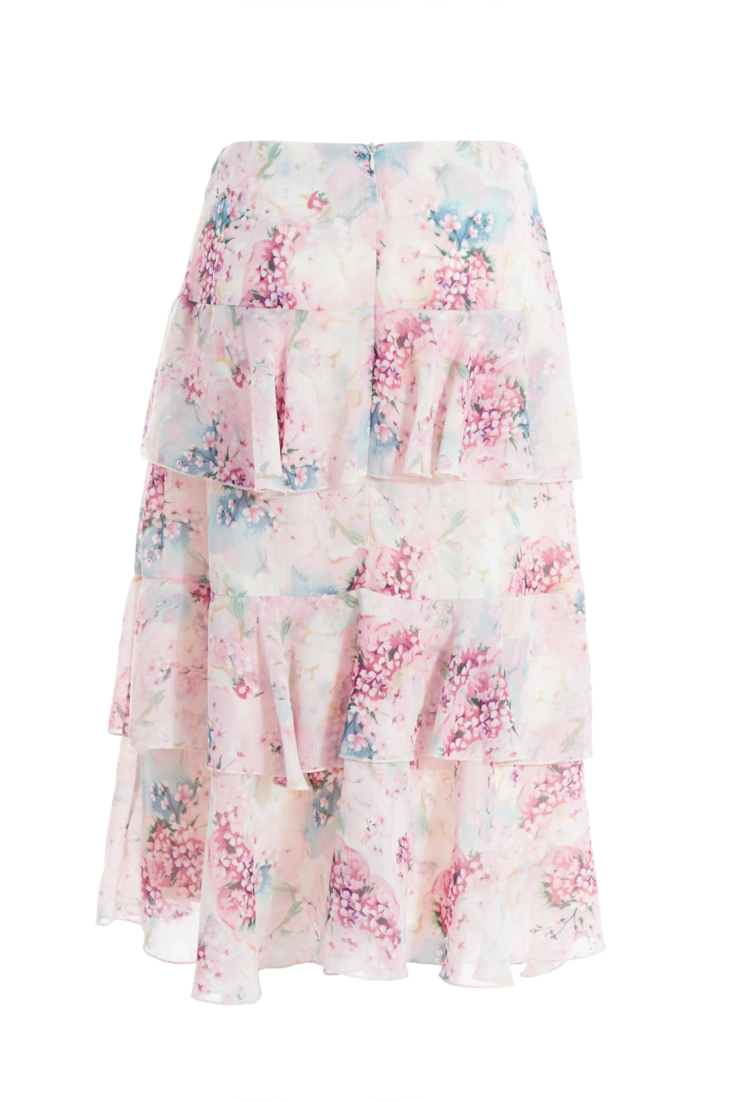 Light Pink Chiffon Floral Tiered Midi Skirt 1 Light Pink Chiffon Floral Tiered Midi Skirt