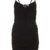 Black Tie Front Ruched Bodycon Mini Dress -Women Clothing Sales Store 00100037045 ZM