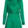 Green Satin Button Mini Shirt Dress 13 Green Satin Button Mini Shirt Dress -Women Clothing Sales Store 00100037100 ZM