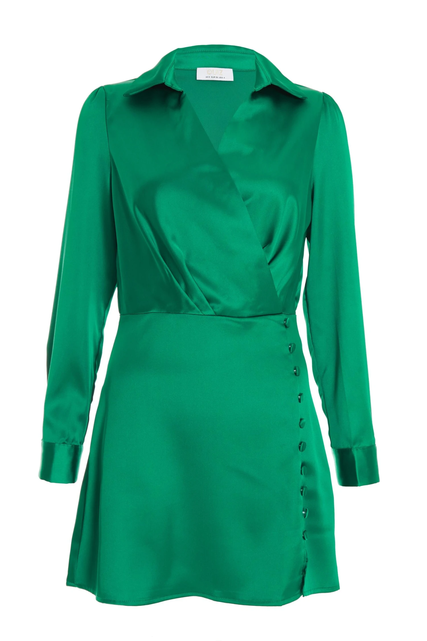 Green Satin Button Mini Shirt Dress 1 Green Satin Button Mini Shirt Dress