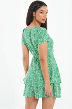 Green Polka Dot Wrap Mini Dress 8 Green Polka Dot Wrap Mini Dress -Women Clothing Sales Store 00100037102 XB