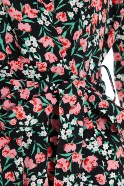 Petite Black Ditsy Floral Wrap Mini Dress -Women Clothing Sales Store 00100037111 ZS