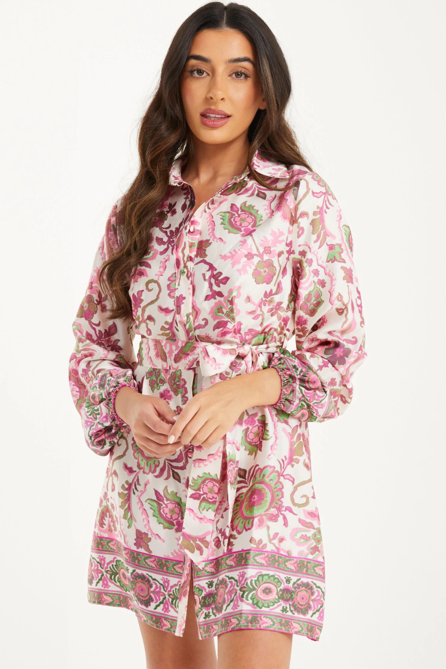 Petite Pink Paisley Print Mini Shirt Dress 2 Petite Pink Paisley Print Mini Shirt Dress - Image 2