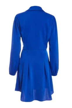 Royal Blue Satin Button Shirt Mini Dress 10 Royal Blue Satin Button Shirt Mini Dress -Women Clothing Sales Store 00100037135 ZB