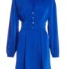Royal Blue Satin Button Shirt Mini Dress 12 Royal Blue Satin Button Shirt Mini Dress -Women Clothing Sales Store 00100037135 ZM