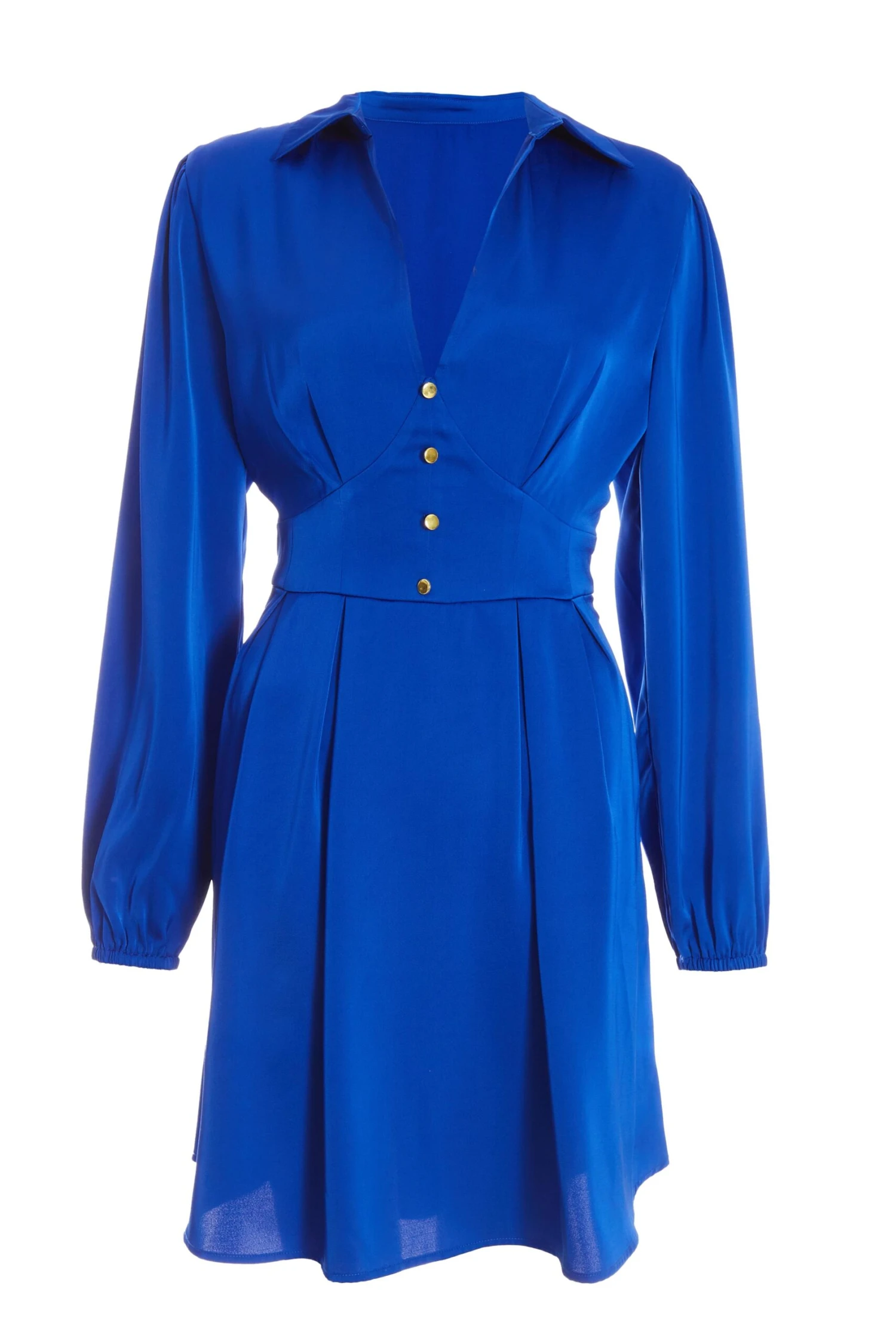 Royal Blue Satin Button Shirt Mini Dress 1 Royal Blue Satin Button Shirt Mini Dress