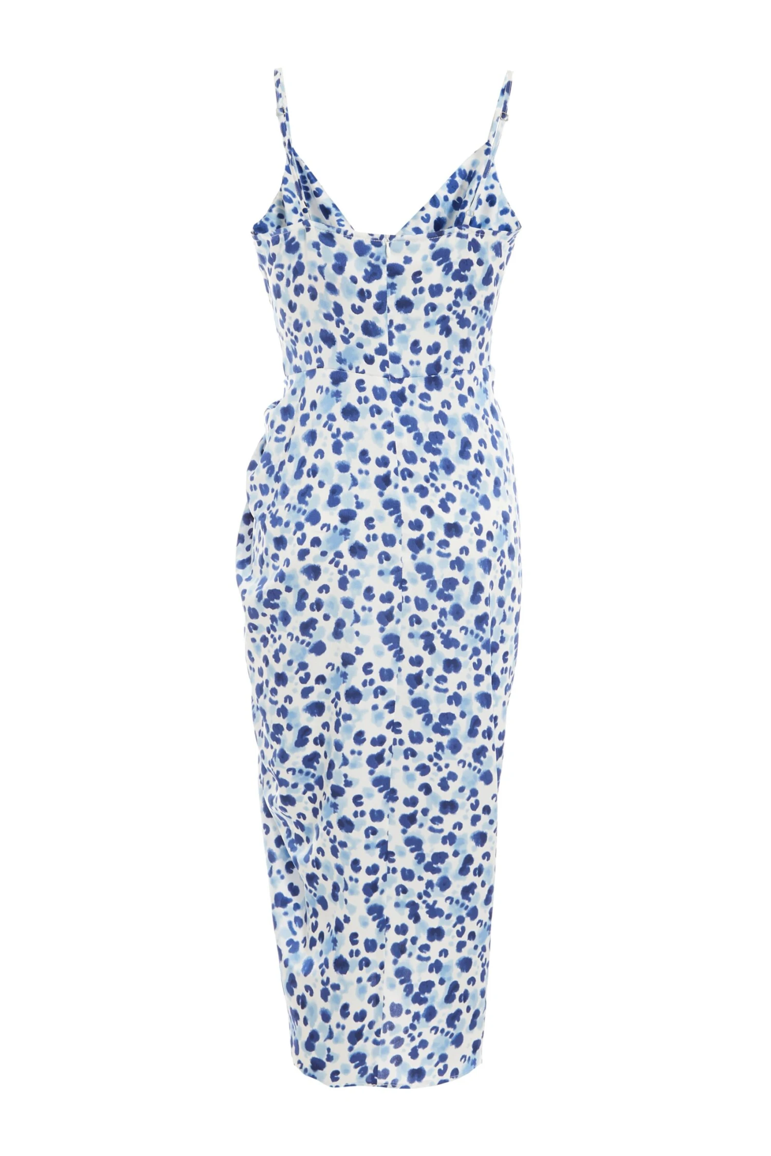 Blue Satin Animal Print Ruched Midi Dress 5 Blue Satin Animal Print Ruched Midi Dress - Image 5