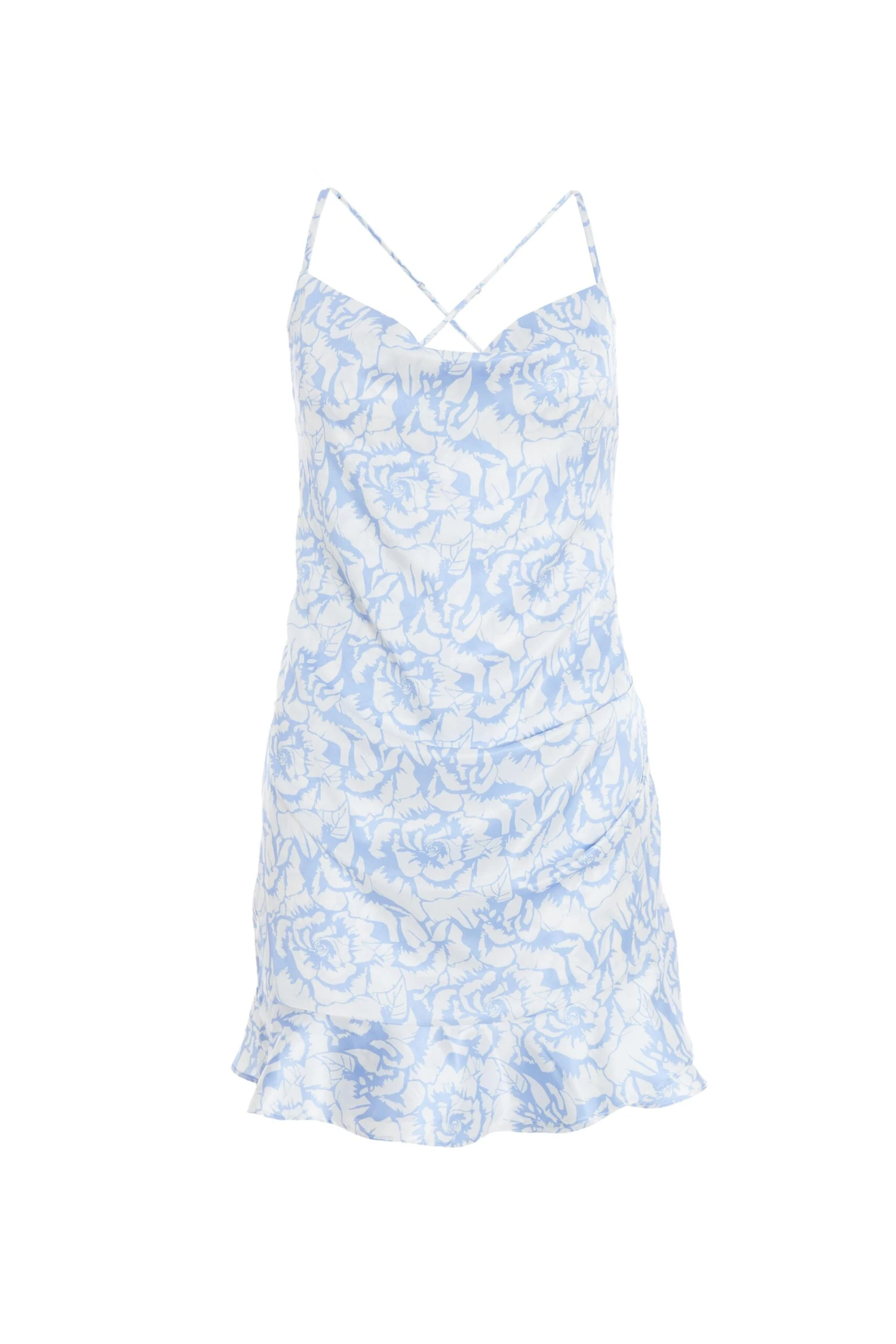 Petite Blue Satin Floral Mini Dress 1 Petite Blue Satin Floral Mini Dress