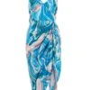 Blue Satin Marble Print Ruched Midi Dress -Women Clothing Sales Store 00100037174 ZM