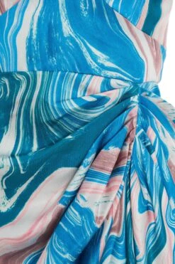 Blue Satin Marble Print Ruched Midi Dress 11 Blue Satin Marble Print Ruched Midi Dress -Women Clothing Sales Store 00100037174 ZS
