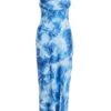 Blue Satin Marble Print Ruched Split Midi Dress 13 Blue Satin Marble Print Ruched Split Midi Dress -Women Clothing Sales Store 00100037207 ZM