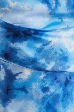 Blue Satin Marble Print Ruched Split Midi Dress -Women Clothing Sales Store 00100037207 ZS