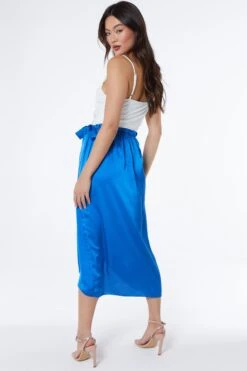 Royal Blue Satin Wrap Midi Skirt -Women Clothing Sales Store 00100037212 XB