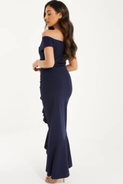 Petite Navy Bardot Frill Maxi Dress 8 Petite Navy Bardot Frill Maxi Dress -Women Clothing Sales Store 00100037284 XB