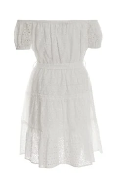 Petite White Embroidered Bardot Mini Dress -Women Clothing Sales Store 00100037291 ZB