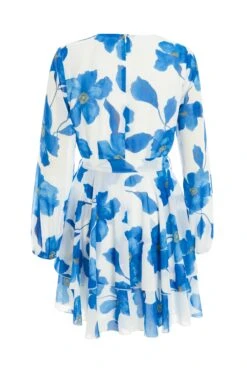 Petite Blue Chiffon Floral Tiered Mini Dress -Women Clothing Sales Store 00100037301 ZB