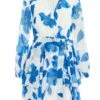 Petite Blue Chiffon Floral Tiered Mini Dress 13 Petite Blue Chiffon Floral Tiered Mini Dress -Women Clothing Sales Store 00100037301 ZM