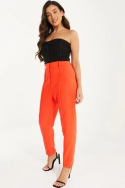 Petite Orange High Waist Tailored Trousers -Women Clothing Sales Store 00100037307 XS