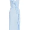 Light Blue Textured Frill Midi Dress -Women Clothing Sales Store 00100037308 ZM